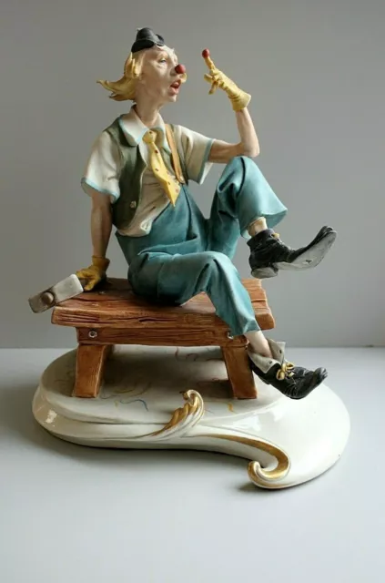 ANTICA SCULTURA CERAMICA BISCUIT Capodimonte Tosca CLOWN PAGLIACCIO MIDCENTURY