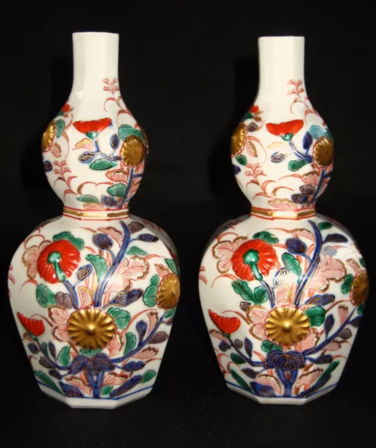 Pair of Antique Japanese Imari Double Gourd Tokkuri Sake Bottles - 19th Century