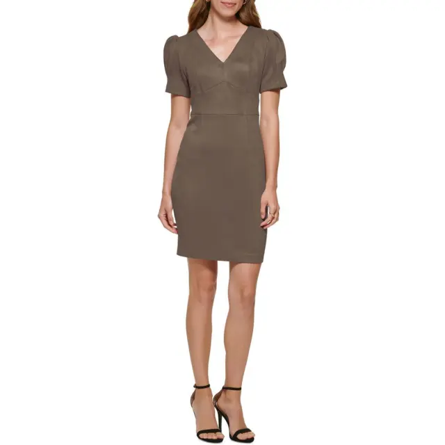 DKNY Womens Faux Suede Mini Work Sheath Dress BHFO 6110