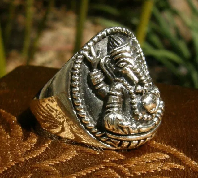 Gran Macizo Sello Anillo Ganesha Hombres y Damas Anillo 925er Plata Nepal