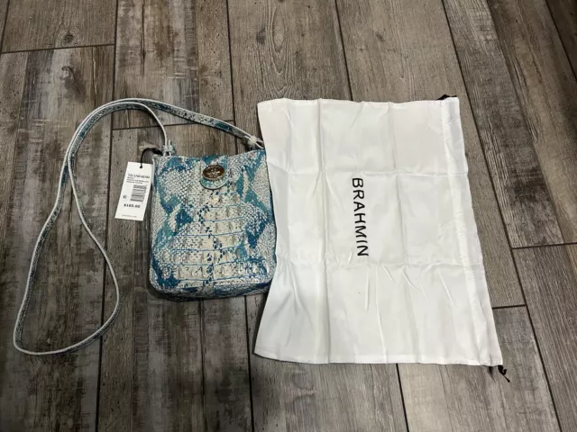 Brahmin Marley Turquoise And White Melbourne Leather Bag Crossbody Purse New