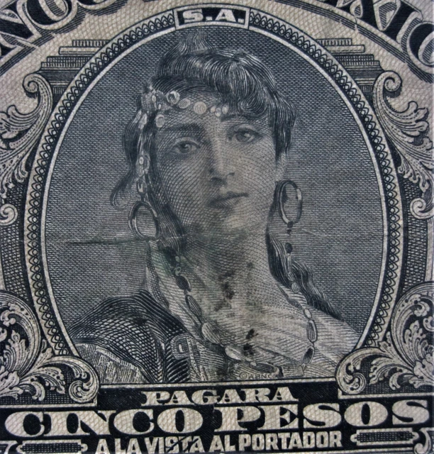 MEXICO 1954 Five Peso 5 Dollar DX Series Woman Portrait Circulated Banknote