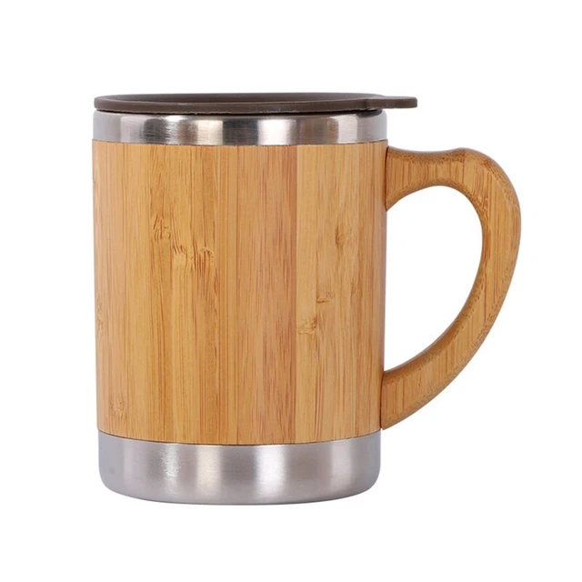 Practical Bamboo Coffee Mug Stainless Steel  Coffee  Cup Insulated 12oz