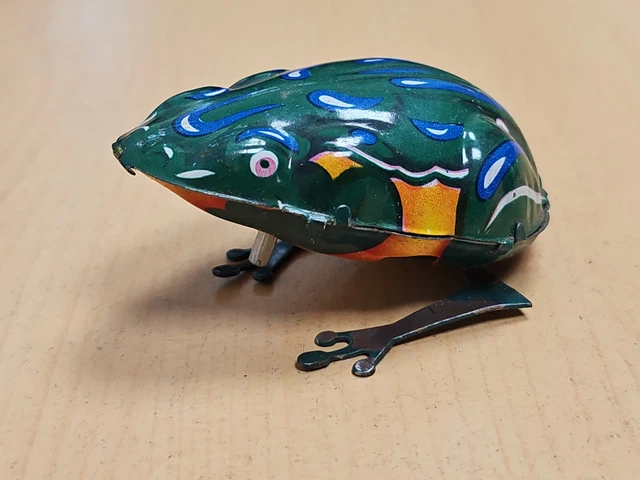 ancien jouet tôle mécanique grenouille reine grenouillette