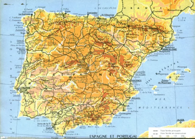 Document planche ancienne planche carte Espagne et Portugal issue de livre 1971