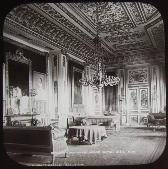 Glass Magic Lantern Slide WINDSOR CASTLE CRIMSON DRAWING ROOM C1890 OLD PHOTO