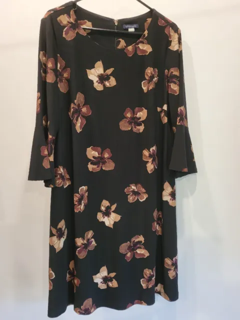 Tommy Hilfiger Dress Women Size 16 Black Floral Tunic Bell Sleeves