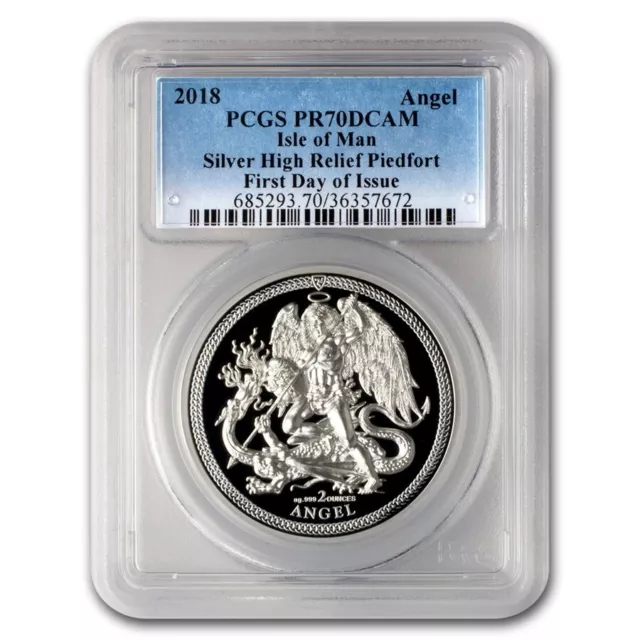 2018 ~ Angel ~ Isle Of Man ~ 2 Oz 999 Silver Coin ~ Pcgs ~ Pr70 ~ Dcam ~ $288.88