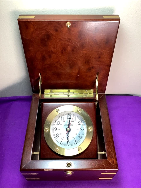 1996 Montreux Hinged Lid Wood Quartz Mantel / Desk Clock CL-137N-2