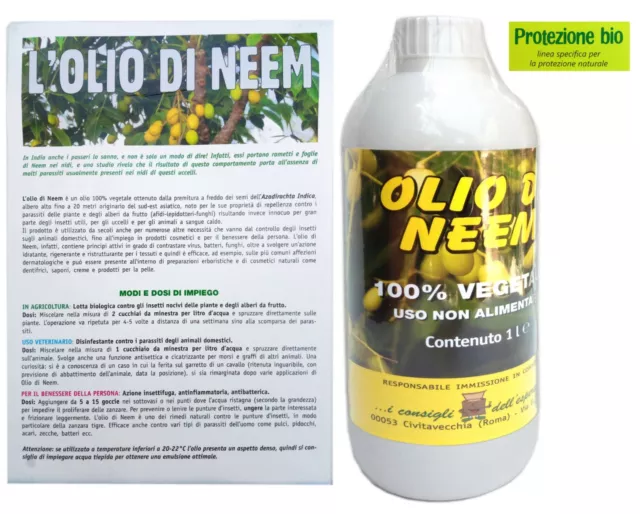 olio di neem puro 1 lt insetticida repellente biologico 100% naturale