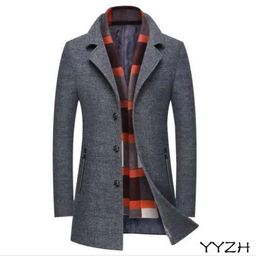 Mens Winter Wool Coat Mid Long Jacket Lapel Single breasted Slim Fit Warm Size