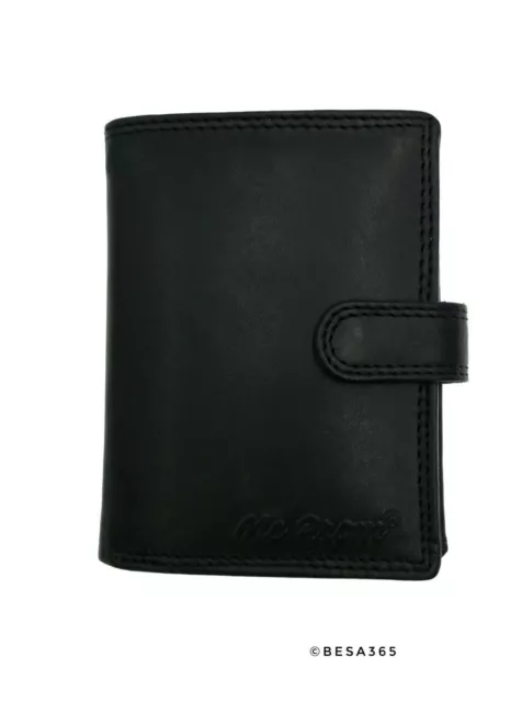 Hombre Monedero Rfid Protección Cuero de Vaca Cartera Piel Napa Negro