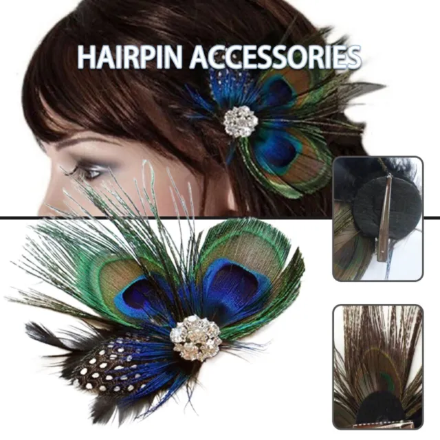Peacock Feather Fascinator Hair Clip Wedding Gatsby Party Vintage Headpiece Gift
