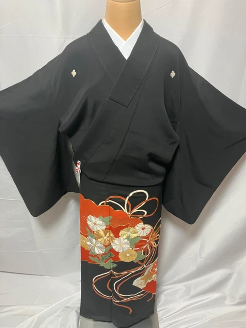 K020 Japanese Vintage Kimono Tomesode/Family crest/Height 155cm