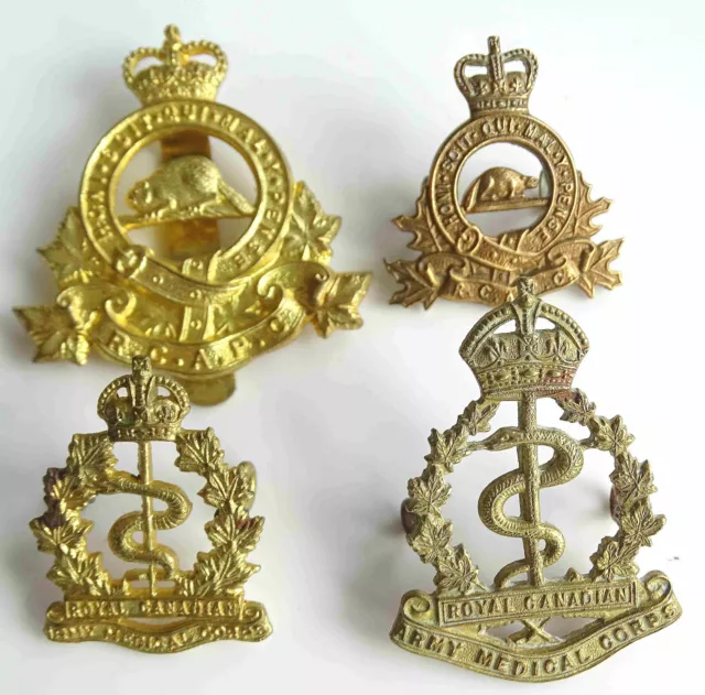 Kc & Qc Royal Canadian Army Pay & Medical Corps Cap / Collar Badges