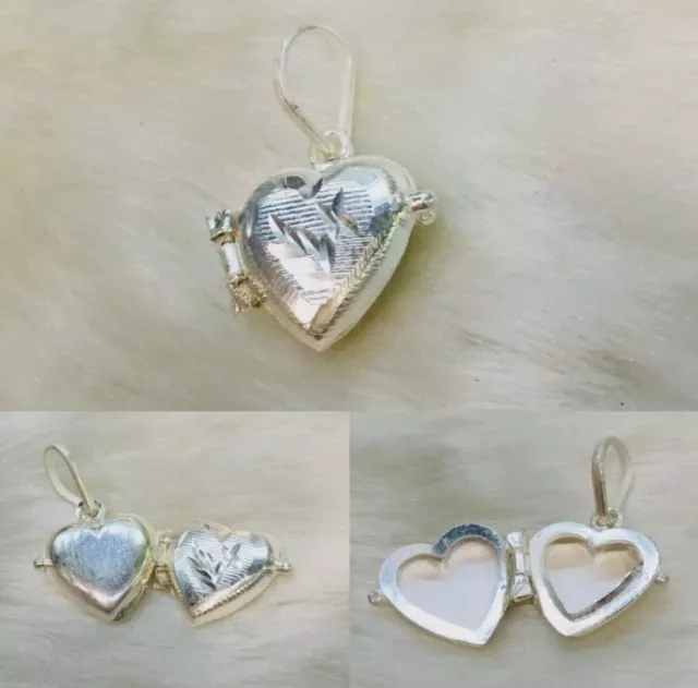 Sterling Silver Ornate Heart Locket Pendant - Handmade - Pill Box - Prayer Msg