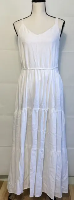 Splendid Anthropologie White Tiered Maxi Dress Womens S Small Adjustable