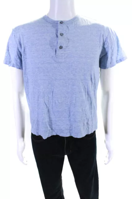 Vince Mens Short Sleeve Henley Tee Shirt Light Blue Size Medium