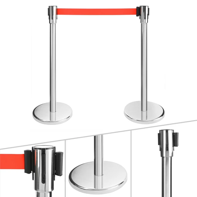 AREBOS 2x Postes Separadores con Cinta Retráctil Extensible Poste Separador