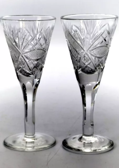 An unusual pair of Vintage Art Deco Hand Blown & Cut Crystal Sherry Glasses