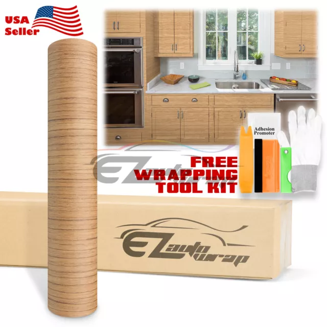 *Teak Wood Textured Furniture Cabinet Grain Decal Vinyl Wrap Film Sticker #1536