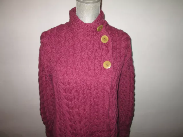 ARAN 3 Button Trellis Cardigan Sweater Mulberry Cable Knit Merino Wool Ireland M 2