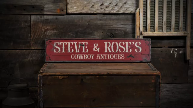 Custom Cowboy Antique Store Sign - Rustic Hand Made Distressed Wooden