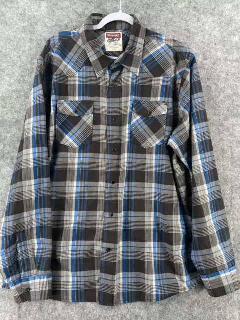 Wrangler Jeans Shirt Adult 2XL Mens Multi Color Plaid Long Sleeve Cotton Blend