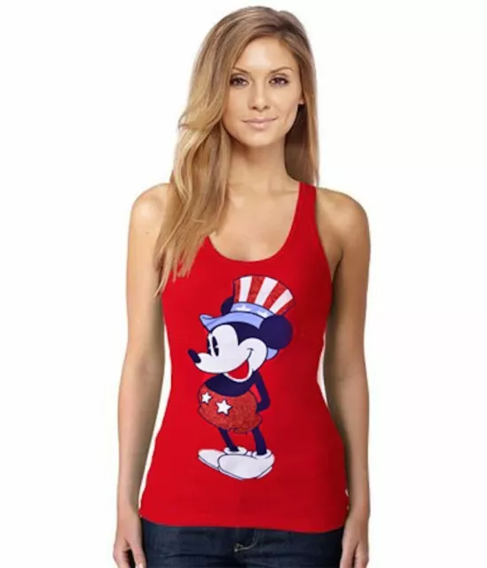 Disney Girls Mickey Mouse Juniors Racer Back Tank Top Graphic Tee Pullover Red