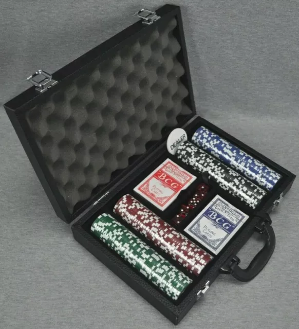 Five Star Chrysler Poker Set Dice Chips 2 Card Decks Dealer Chip Carry Case