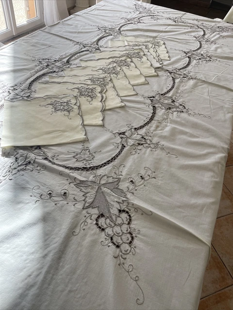 Nappe Rectangulaire Vintage + 8 Serviettes - 140x195 Cm, Coton, Neuve Dans Boîte