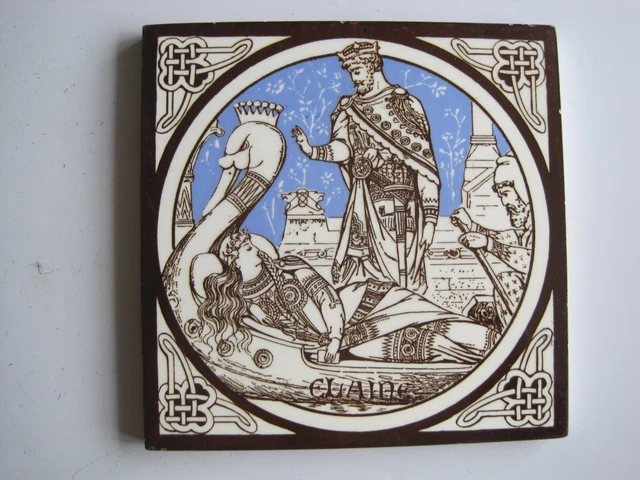 Antique Minton - Moyr Smith - Tennyson's Idylls Of The King Tile - Elaine C1876