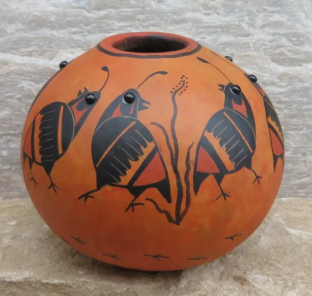 Mimbres Quail Gourd Pot by New Mexico Artist Robert Rivera