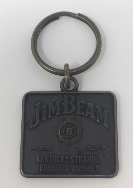 Jim Beam Kentucky Straight Bourbon Whiskey Double Sided Square Brass Keychain