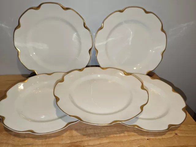 Haviland Limoges Anniversary Gold Scalloped Trim, Set of 5, 9.5" Dinner Plates