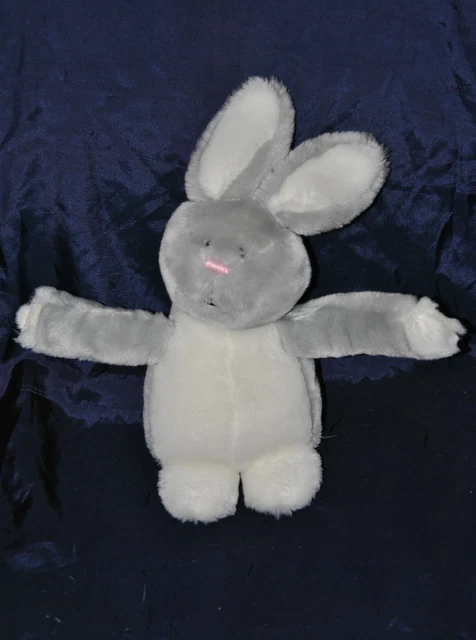 Peluche Doudou Lapin MARKS & SPENCER M & S Gris Blanc Nez Rose 21/29 Cm NEUF