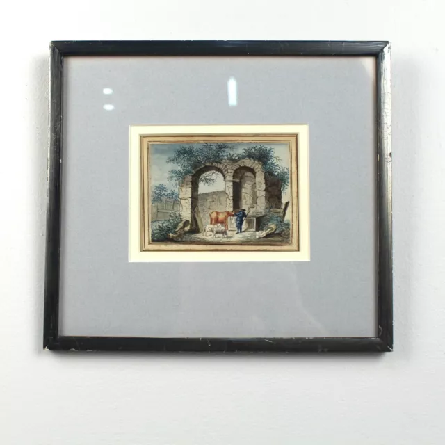 Antique Late 18th/Early 19th Century English Watercolor Painting of a Ruins