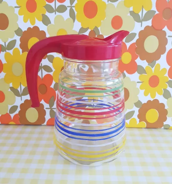 VINTAGE RETRO RED YELLOW BLUE GREEN LARGE GLASS JUG 80s 90s