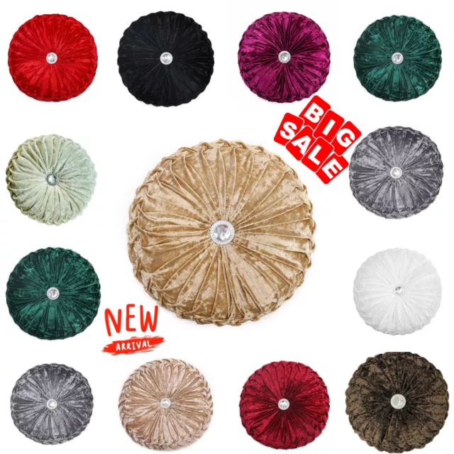 New Luxury Crushed Velvet Diamond  Round Filled Cushion Small & Large Stitched