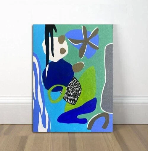 Original Mid Century Modern Art Acrylic Painting Abstract Shapes Artwork 12"x16"