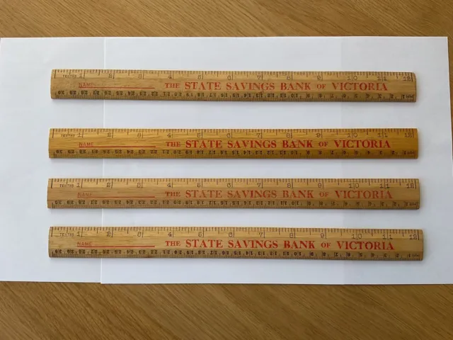 Vintage Rulex 12" Wooden Ruler The State Savings Bank Of Victoria Group Lot Of 4
