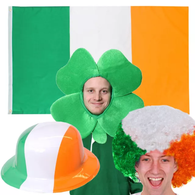 Irish Flag & Hat Funny Supporters Set National St Patrick Day Rugby Fancy Dress