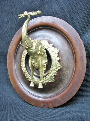 Charming Antique Cast Brass Elephant Bust Coat Hanger On A Solid Mahogany Plaque