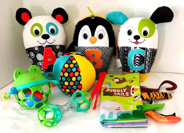 Baby Infant Activity Toy Lot Oball Rattle Jungly Tails Crinkly Book Bowling Set