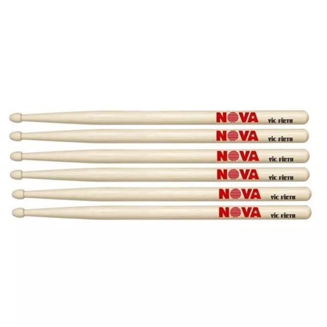 Vic Firth Nova 5B Wood Tip 3 Pairs American Hickory  Drumsticks