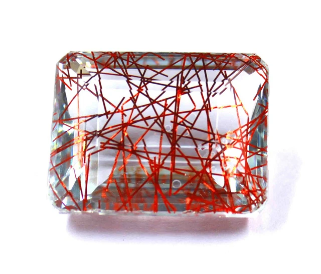 Rouge Rutile Quartz 81.45 Carat Certifié EGL Émeraude Coupe 29mm Gemme VT881