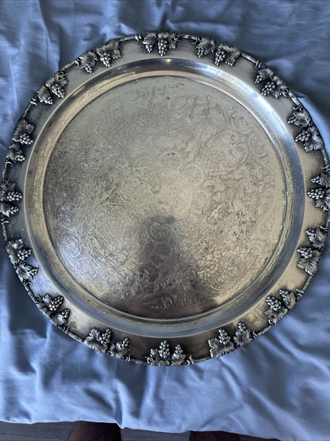 VINTAGE SILVER PLATED Decorative Serving Tray with Ornate