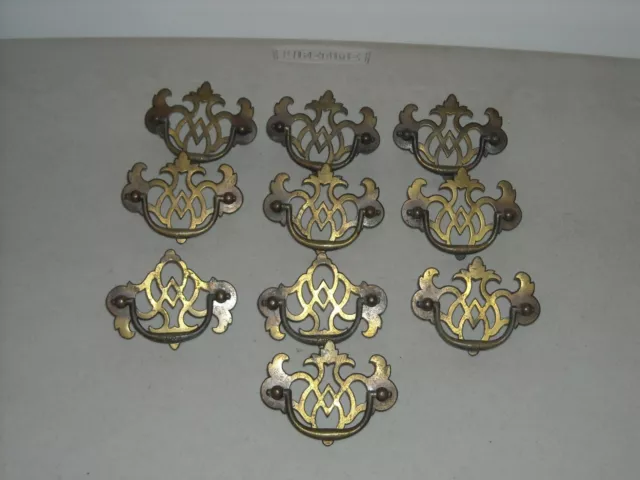 Vintage Ornate Swing Handle Brass Drawer Pulls  Lot Of 10 WITH SCREWS