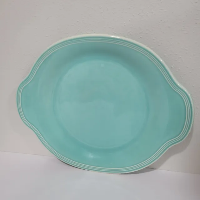 Vintage Edwin Knowles Deanna Pale Leaf Green 15” Oval Handled Platter Turquoise