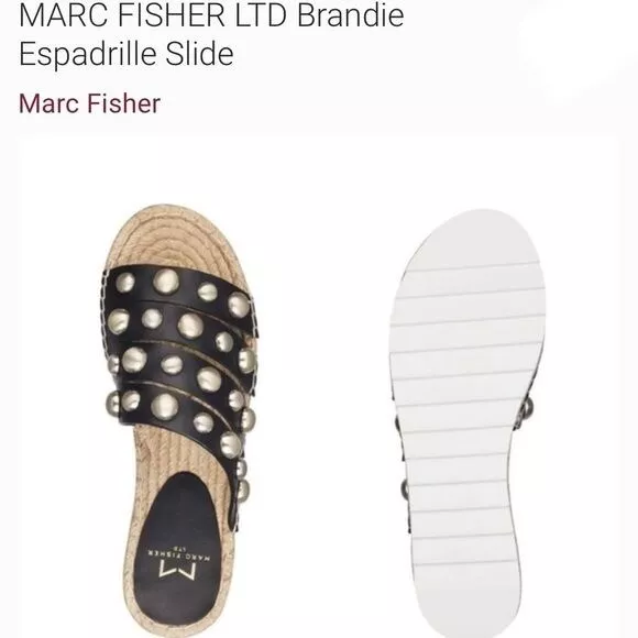 Marc Fisher ‘Brandie’ Studded Espadrille Slide Sandal 6.5M Black